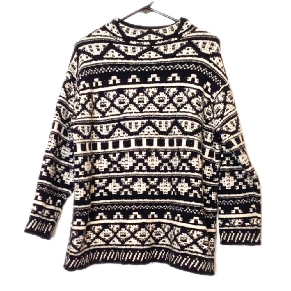 J. Jill Womens Crew Neck Black White Wool Blend Winter Sweater Size Large Petite